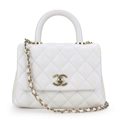 chanel coco mini handle bag|white iridescent Chanel coco handle.